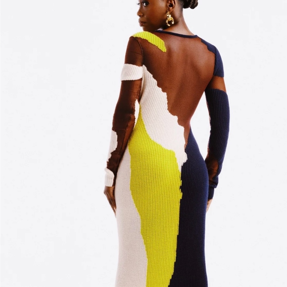 Hanifa Yellow and Blue Long Sleeve Bodycon Dress - Picture 5 of 16